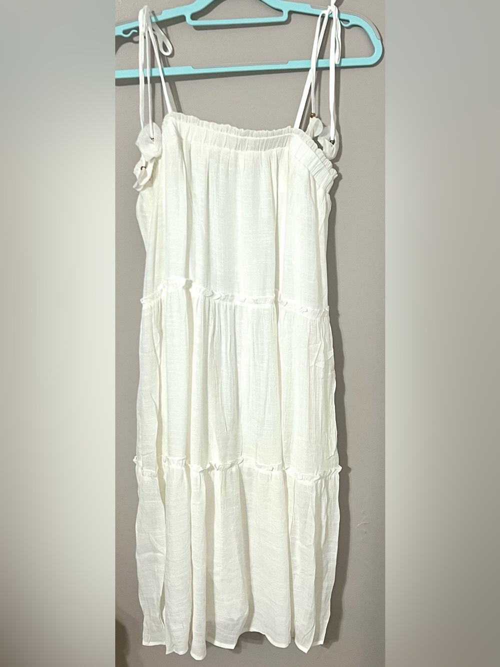 Allie Rose White Smocked Neck Maxi Dress
